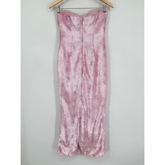 LoveShackFancy Stasia Sequin Midi Dress Floral Strapless Sparkle Flamenco Pink - Picture 11 of 16